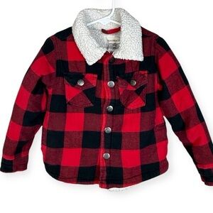 Red and Black Plaid Jacket with Sherpa Collar